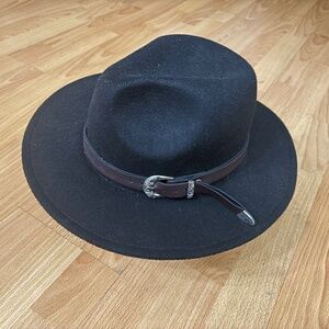 Black Fedora Hat with Brown Buckle